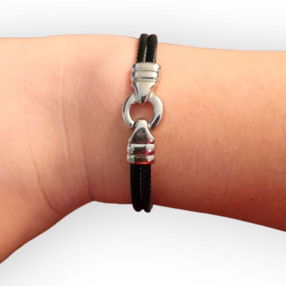 Nautical Shackle Double Cable Bracelet Woman’s Black Silver